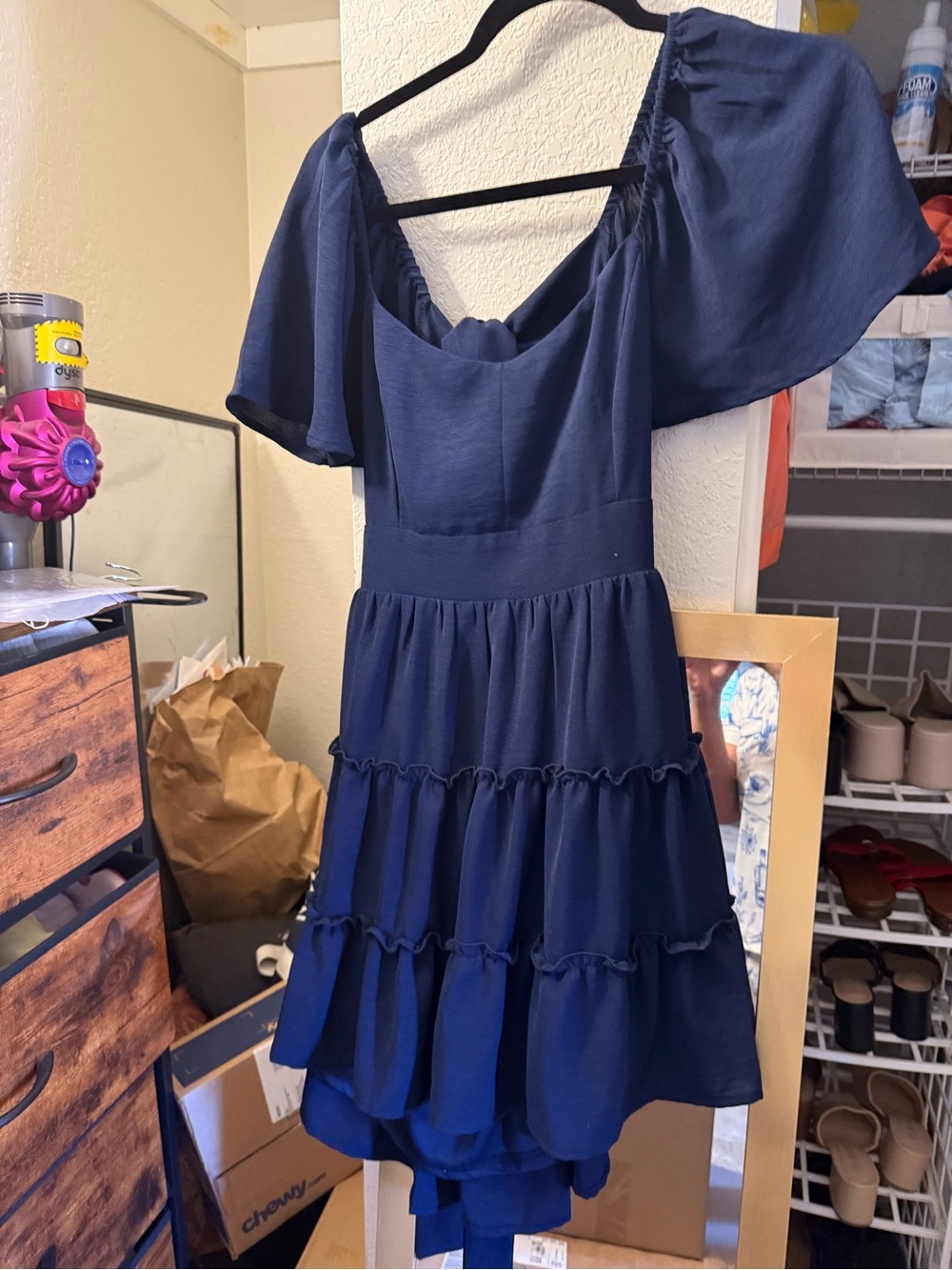 Altar'd State Navy Blue Tiered Off-Shoulder Dress